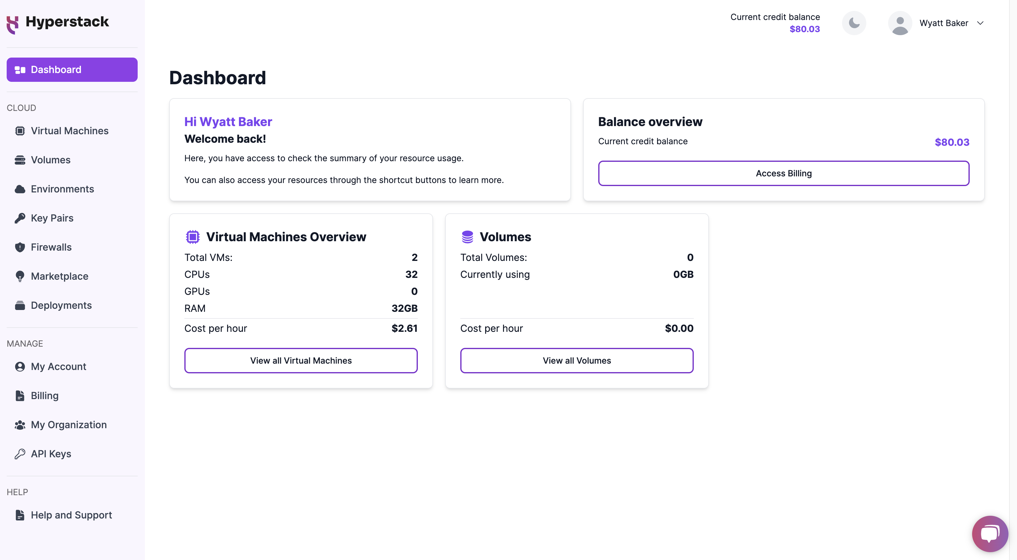 Hyperstack Dashboard