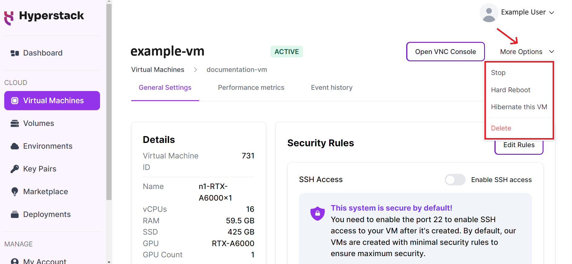 Hyperstack VM state modification UI